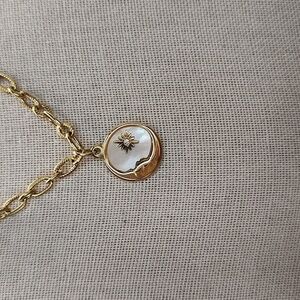 18k Gold Plated Stainless Steel Crescent Moon Pendant Necklace, Mother of Pearl